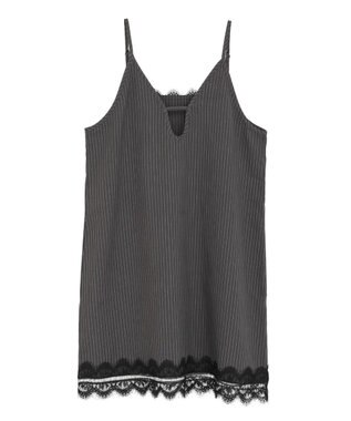 Green Parks ２ＷＡＹレース×ピンストライプキャミソールワンピース Charcoal Gray