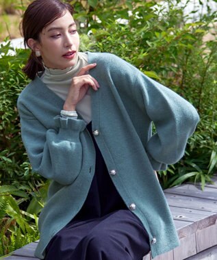  【洗える】袖先フリルミドル丈カーディガン