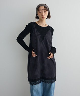 Green Parks ２ＷＡＹレース×ピンストライプキャミソールワンピース Dark Navy