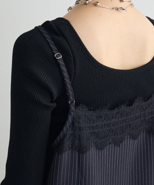 Green Parks ２ＷＡＹレース×ピンストライプキャミソールワンピース Dark Navy