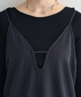 Green Parks ２ＷＡＹレース×ピンストライプキャミソールワンピース Dark Navy