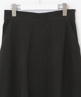 自由区 【洗える・ストレッチ素材】リネンヴィスコースストレッチ フレアスカート ブラック系