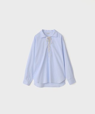 LENO SKIPPER SHIRTS CANDY STRIPE / スキッパーブラウス SAXE BLUE