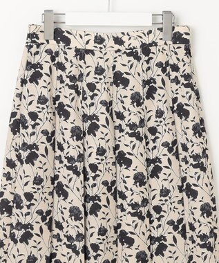 自由区 L 【洗える】リネンライクフラワープリント スカート ベージュ×バーント