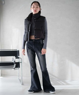 WEGO ローライズスーパーフレアデニムパンツ ブラック