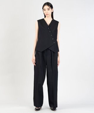 23区 【エステータ】ウールリネン アシンメトリーボタン ベスト ブラック系