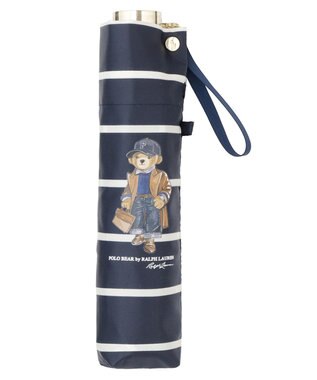 MOONBAT POLO RALPH LAUREN 折りたたみ傘 ボーダーストライプ POLO BEAR ネイビーブルー