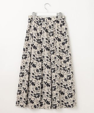 自由区 L 【洗える】リネンライクフラワープリント スカート ベージュ×バーント