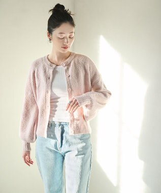#Newans 【洗える】ボリュームスリーブニットカーディガン ピンク系