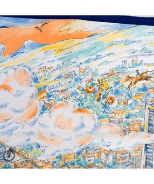 Marca 【伝統横濱スカーフ】YOKOHAMA MINATOMIRAI  大判 シルクツイル スカーフ ブルー