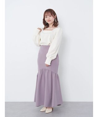 earth music&ecology ギャザー切替マーメイドスカート Grayish Pink