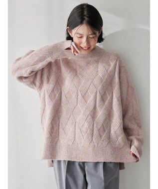 AMERICAN HOLIC Ｍｉｘヤーンモックネックケーブルニットプルオーバー Pink