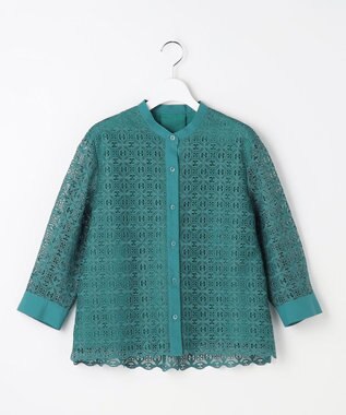 自由区 S ジオメトリックレース ブラウス ターコイズ