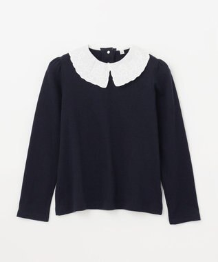 ANY KIDS 襟 刺繍 カットソー ネイビー