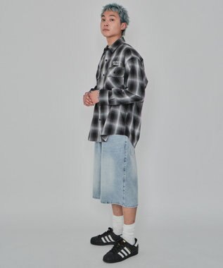 WEGO 【紐で調節可能】スーパーバギーデニムショーツ デニム淡色