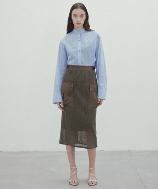 BEIGE， NIGELLA / 異素材MIXコットンレースビックポケットスカート Khaki