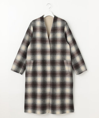 自由区 【リバーシブル】ウールリバー ノーカラーロングコート キャメル系