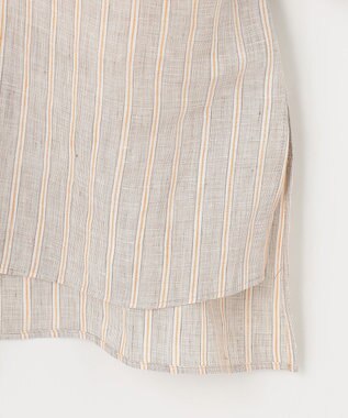 自由区 【洗える】リネンストライプ ボートネックブラウス ベージュ系1