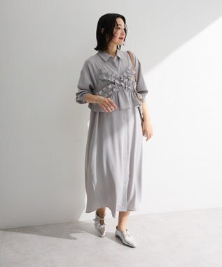 Green Parks ＳＥＴ２点フリルビスチェ＋シャツワンピース Gray