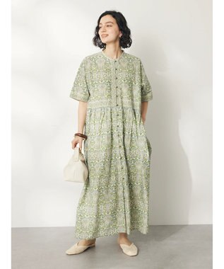 CRAFT STANDARD BOUTIQUE インド綿アラベスク柄ワンピース Green