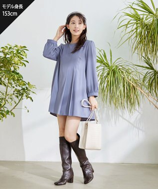 Tiaclasse 【洗える・スマート裏起毛】アシメタックチュニックブラウス サックスグレー