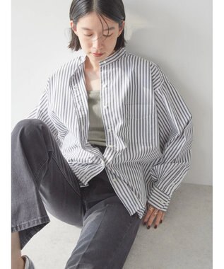 AMERICAN HOLIC 綿ブロードＢＩＧシャツ Stripe Black