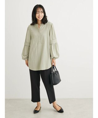 Green Parks 表面変化比翼シャツチュニック Smoky Green