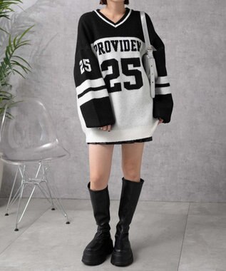 WEGO ナンバリングラインフラッフィーニット ブラックその他