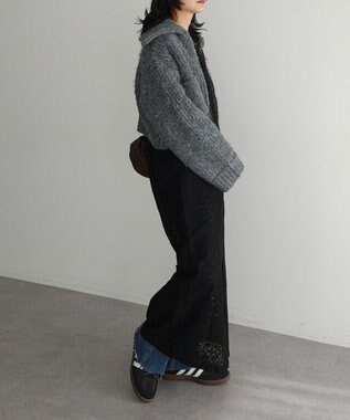 Green Parks フロントジップビックカラーニットブルゾン Gray