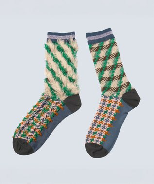 COQ LESSER TALE ラメリバーシブルファーソックス ベージュ