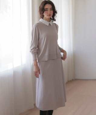 組曲 S 襟付きニットアップ ベージュ系