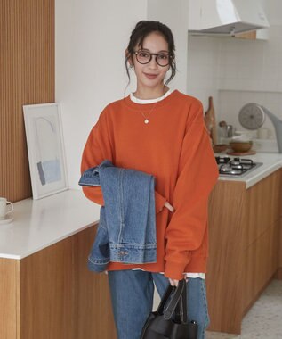 WEGO 【ユニセックス着用ITEM/裏起毛】リラックスフィットスウェットプルオーバー ダークオレンジ