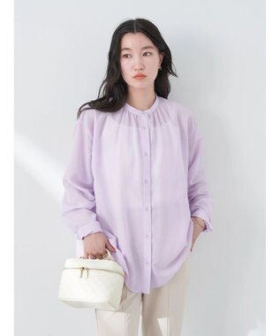 earth music&ecology シアーギャザーネックブラウス Lavender