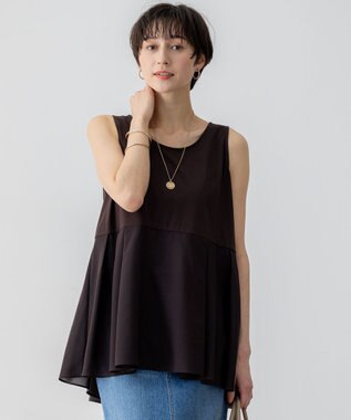 【洗える】ナチュラルコットンベア タフタコンビ タンクトップ