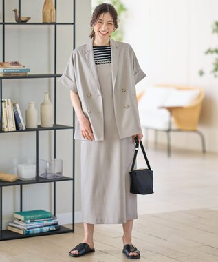 ANY 【洗濯機可/セットアップ可/UVケア/速乾/イージーケア】サラサラテックリネン半袖テーラードジャケット グレージュ