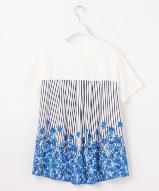 自由区 【洗える】オルタンシアフルールプリントコンビ カットソー ブルー系