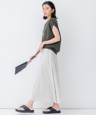 23区 【セットアップ対応】リネンレーヨンストレッチ フレア スカート ベージュ系