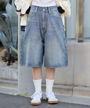 WEGO 【ユニセックス着用ITEM/SMLサイズ展開】スーパーバギーデニムショーツ デニム中濃加工色