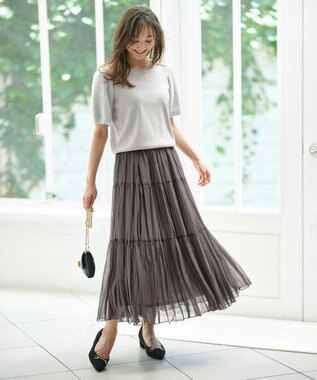 ANY SIS 【洗える】シアーワッシャーティアード スカート スレート