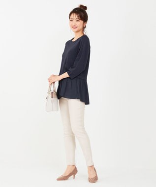 ANY SIS 【洗える】ファブリックコンビ ニット ネイビー