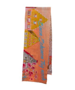 MOONBAT Hanato(ハナト) シルクウールストール ローデンブルクの街／幅60cm ピーチ