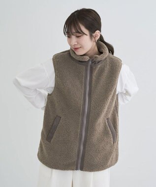 Green Parks スタンドカラーボアＺＩＰベスト Gray Beige