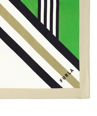 MOONBAT FURLA シルク100% 幾何柄 スクエアスカーフ キャメル