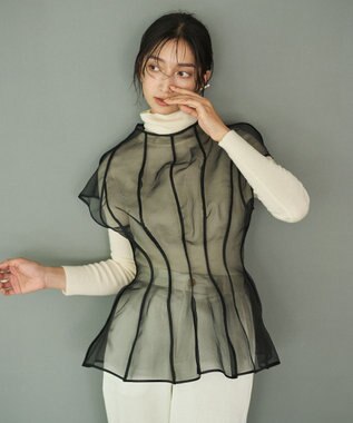 #Newans オーガンジーパネルブラウス ブラック