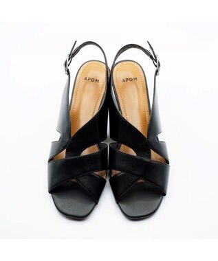 APOM モールドウエッジアシンメトリースリングバックサンダル45 ブラック