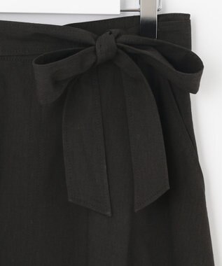 自由区 【洗える・ストレッチ素材】リネンヴィスコースストレッチ フレアスカート ブラック系