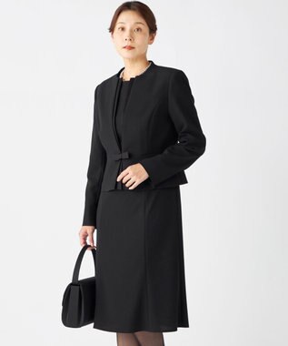 自由区 FORMAL 【ウォッシャブル対応】ドビーボーダーリボン ジャケット+ワンピース ブラック系