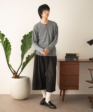 WEGO リングドットヘンリーネックプルオーバー グレー