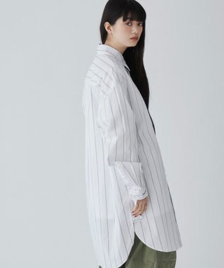 WEGO ストライプロングシャツ ホワイトストライプ