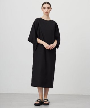 ICB L 【UVケア・接触冷感・速乾・防シワ・洗える】FluidBackSatinドルマンスリーブワンピース ブラック系